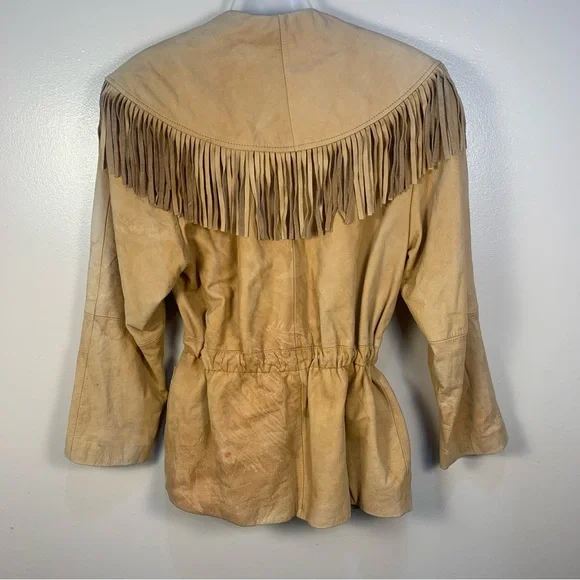 VTG LNR Soft Leather Western Tassel Fringe Waist Drawstring Jacket - Picture 13 of 16